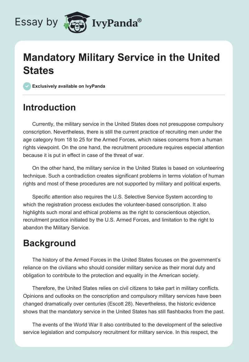 Mandatory Military Service in the United States. Page 1