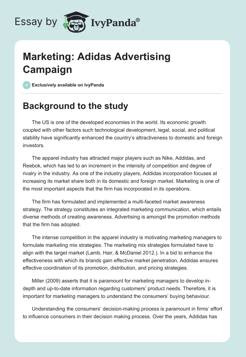 Marketing: Adidas Advertising Campaign. Page 1
