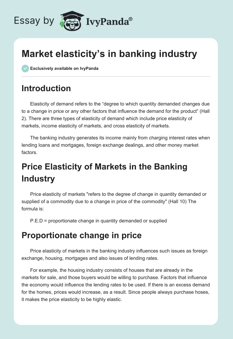 Market Elasticity’s in Banking Industry. Page 1