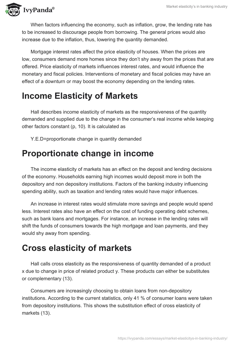 Market Elasticity’s in Banking Industry. Page 2