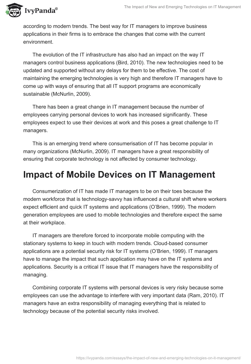 The Impact of New and Emerging Technologies on IT Management. Page 4