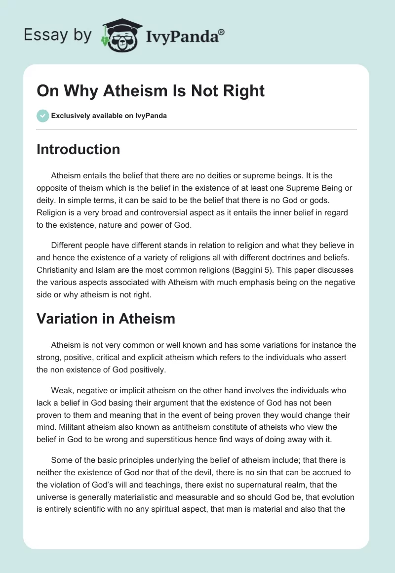 On Why Atheism Is Not Right. Page 1