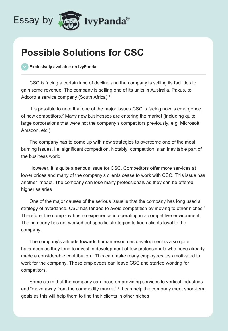 Possible Solutions for CSC. Page 1