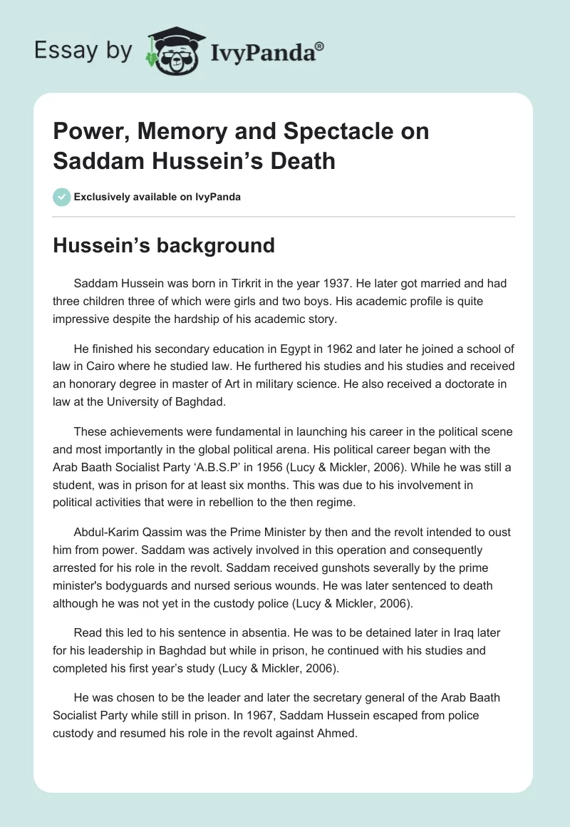 Power, Memory and Spectacle on Saddam Hussein’s Death. Page 1