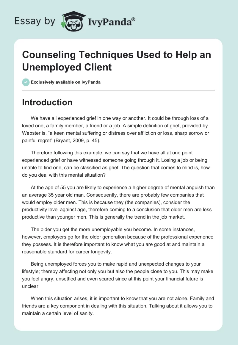 Counseling Techniques Used to Help an Unemployed Client. Page 1