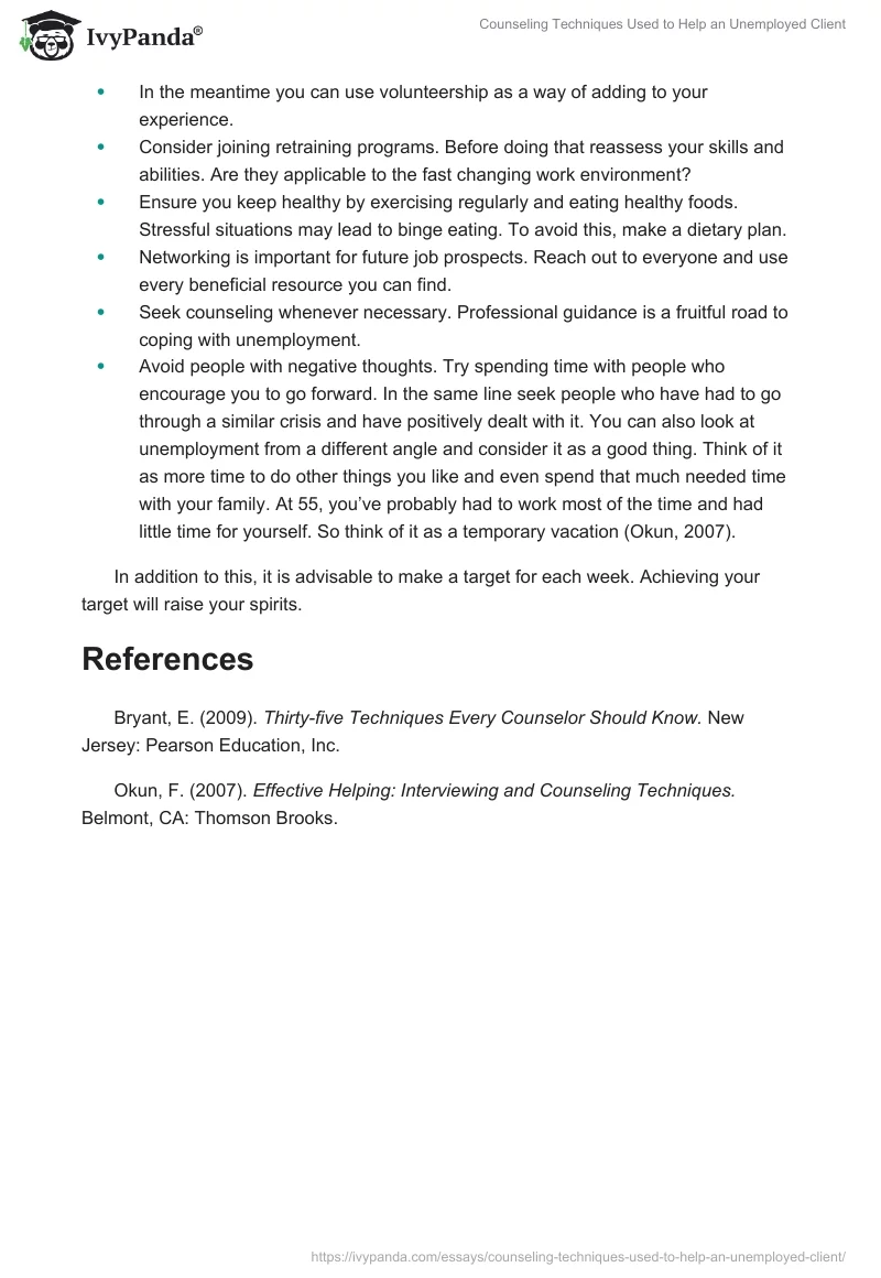Counseling Techniques Used to Help an Unemployed Client. Page 3