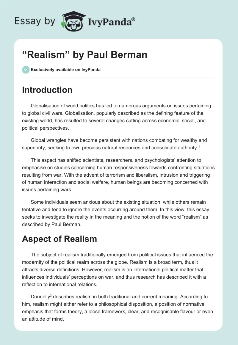 “Realism” by Paul Berman. Page 1