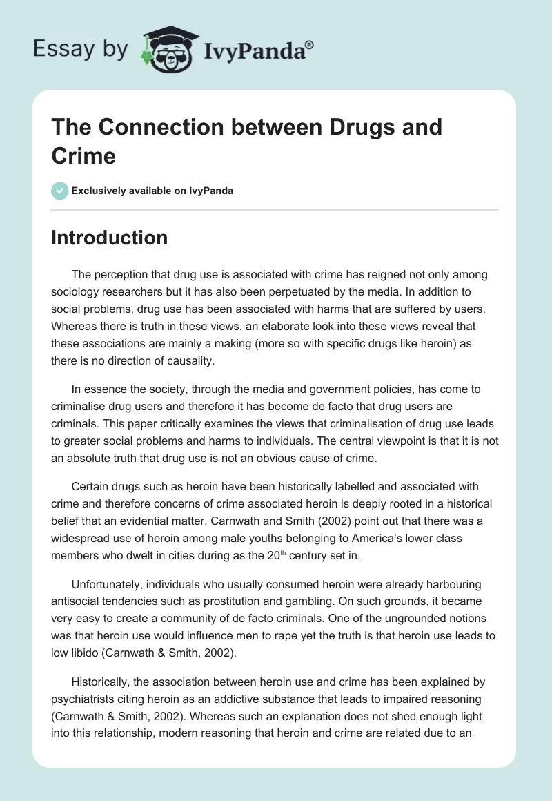 The Connection Between Drugs and Crime. Page 1