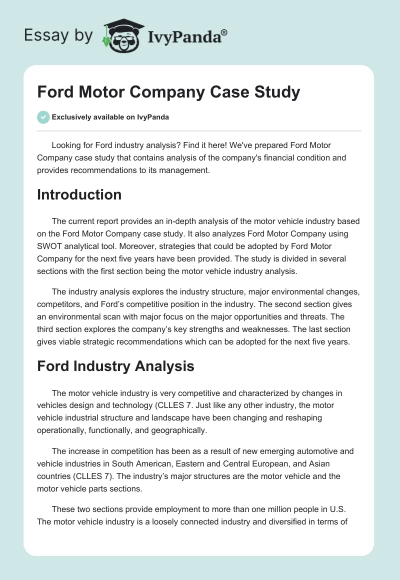 Ford Motor Company Case Study. Page 1