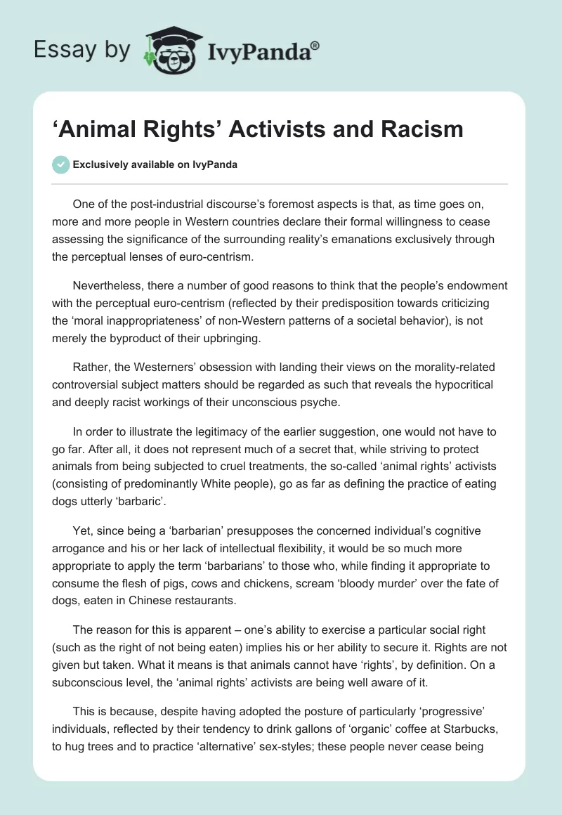 ‘Animal Rights’ Activists and Racism. Page 1
