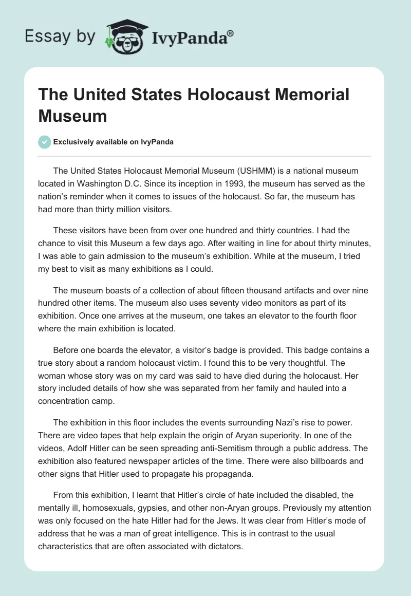 The United States Holocaust Memorial Museum. Page 1