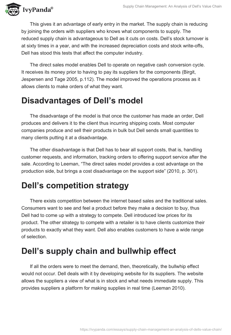 Supply Chain Management: An Analysis of Dell’s Value Chain. Page 2
