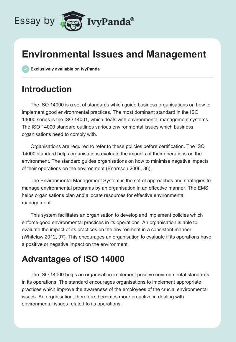 Environmental Issues and Management. Page 1