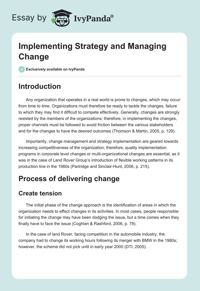 Implementing Strategy and Managing Change. Page 1