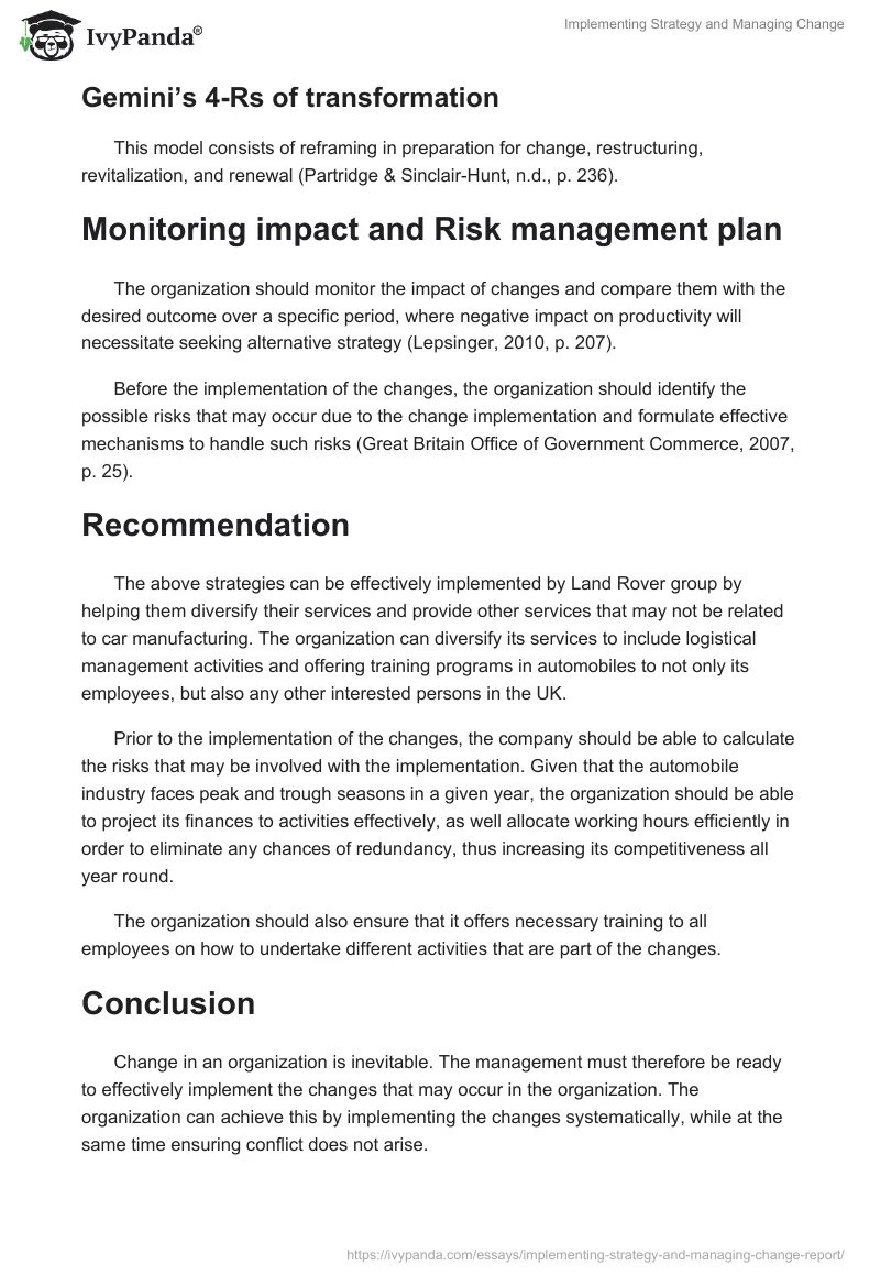 Implementing Strategy and Managing Change. Page 4