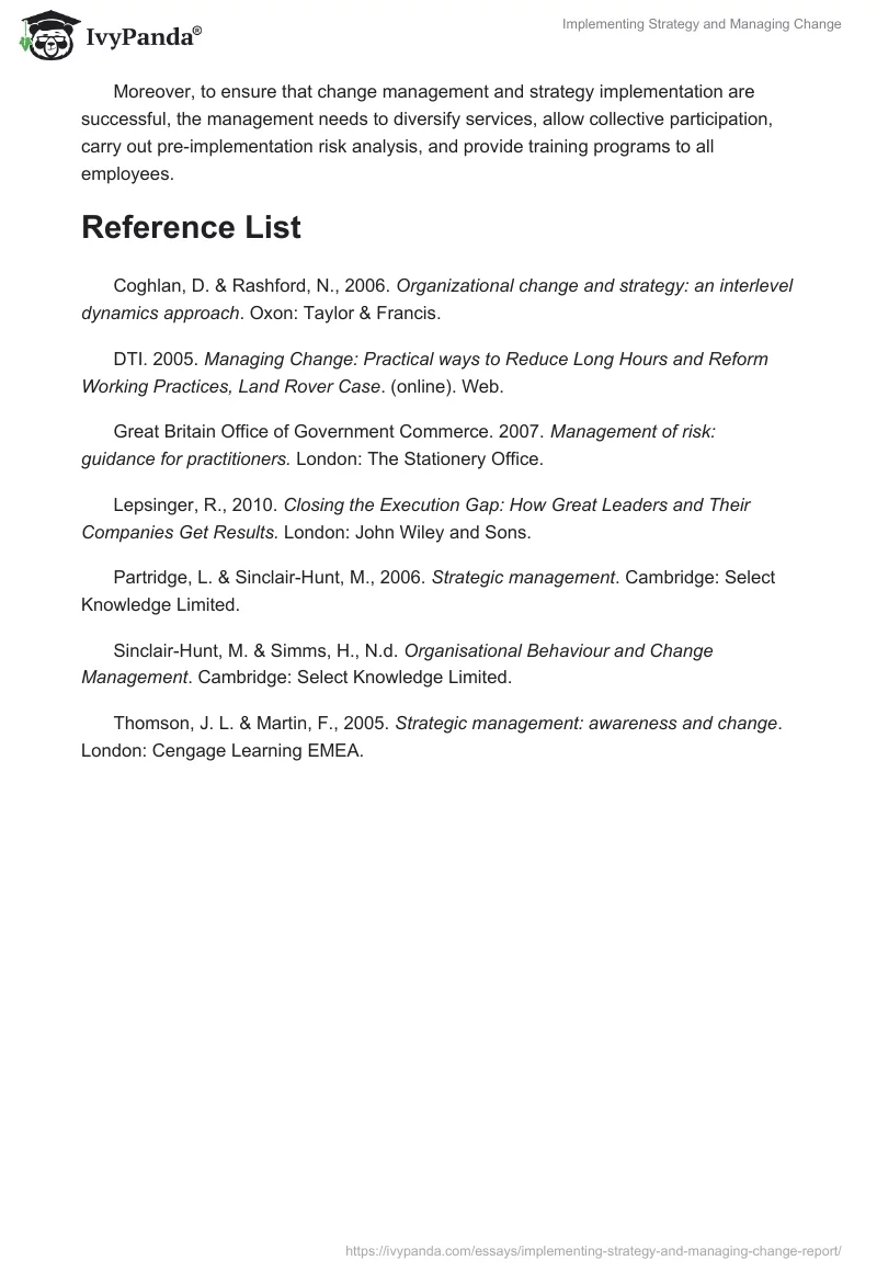 Implementing Strategy and Managing Change. Page 5