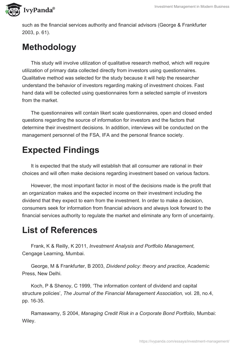 Investment Management in Modern Business. Page 4