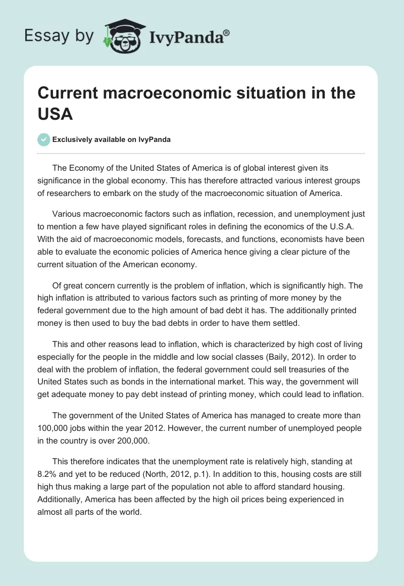 Current macroeconomic situation in the USA. Page 1