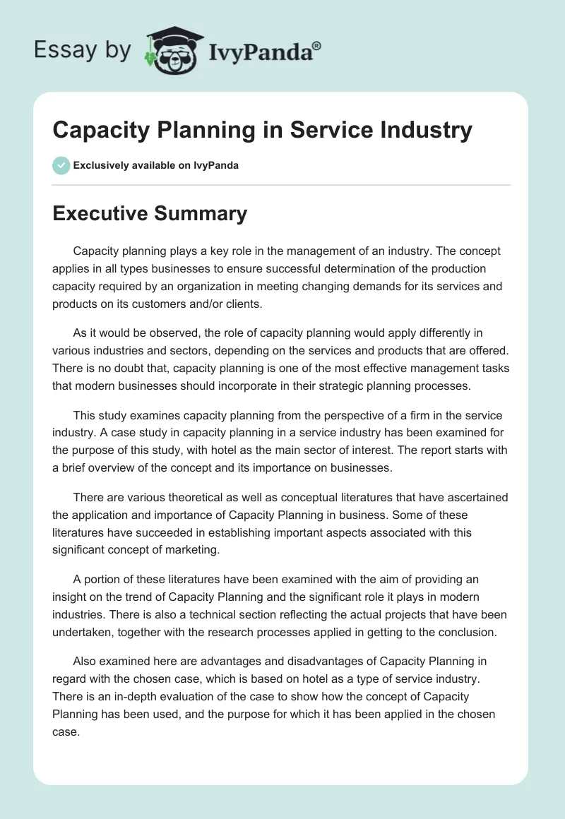 Capacity Planning in Service Industry. Page 1