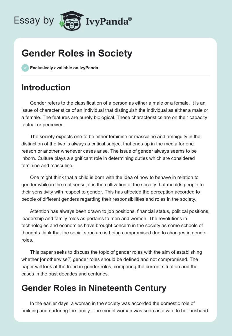 Gender Roles in Society. Page 1