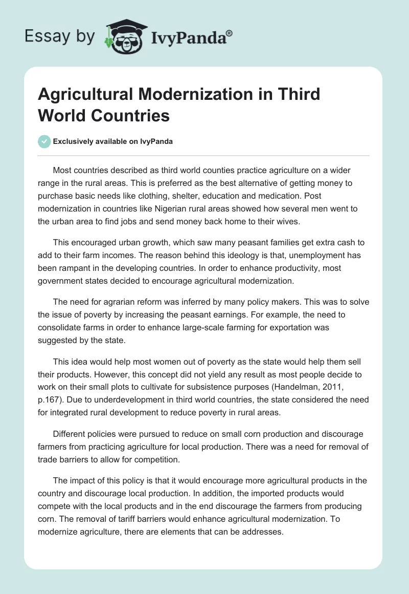 Agricultural Modernization in Third World Countries. Page 1