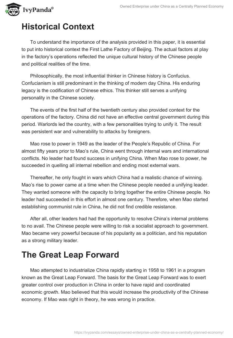 Owned Enterprise under China as a Centrally Planned Economy. Page 2