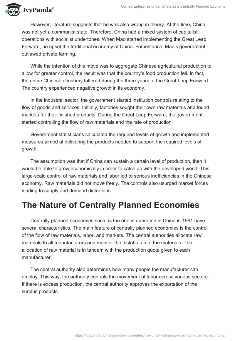 Owned Enterprise under China as a Centrally Planned Economy. Page 3