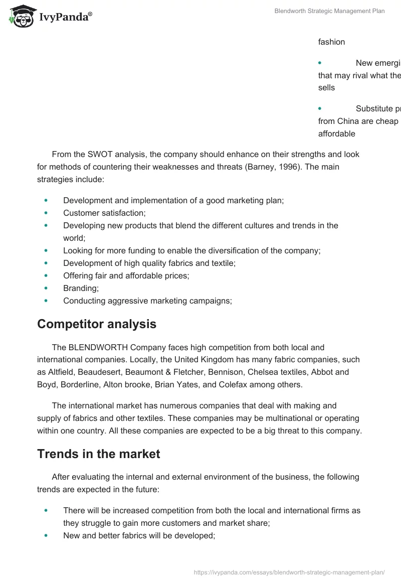 Blendworth Strategic Management Plan. Page 3