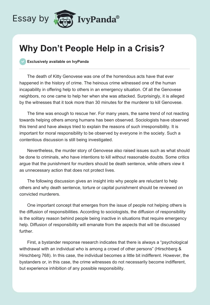 Why Don’t People Help in a Crisis?. Page 1