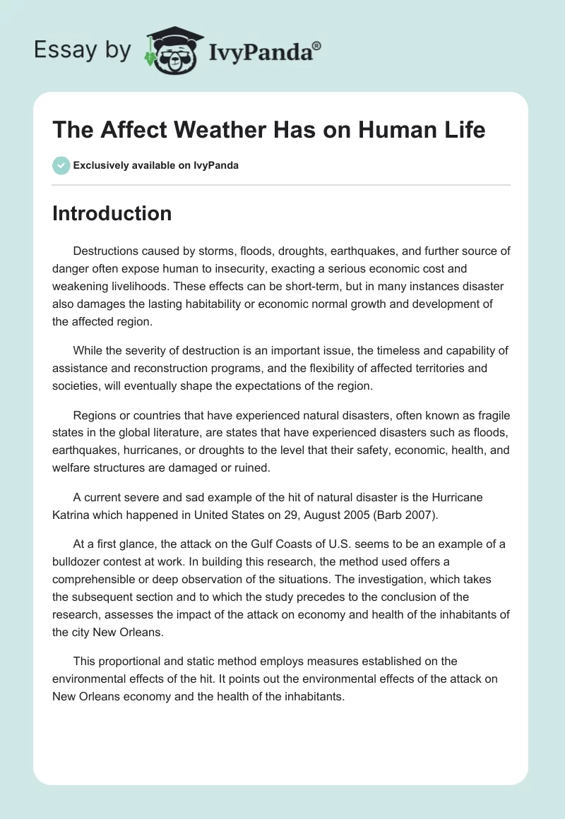 The Affect Weather Has on Human Life. Page 1