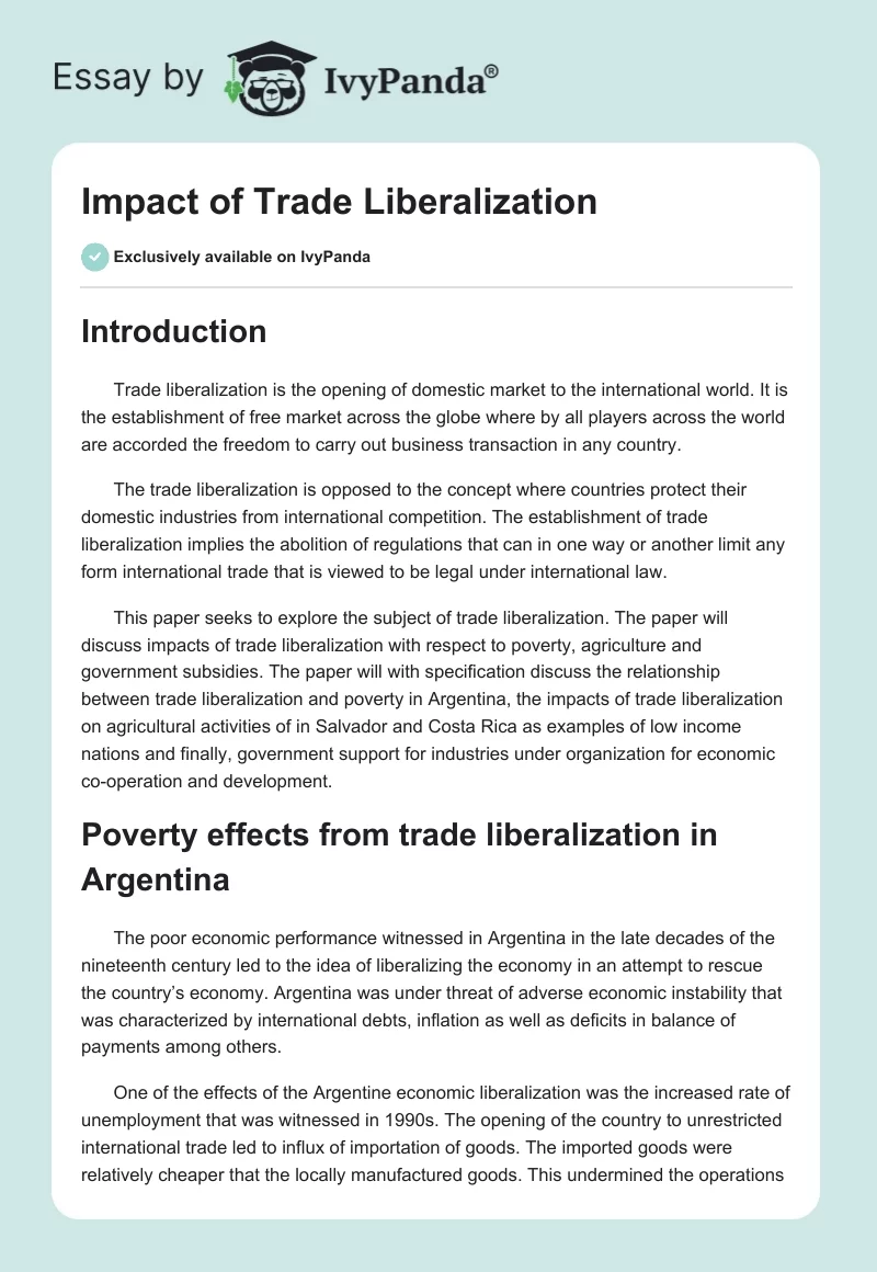 Impact of Trade Liberalization. Page 1