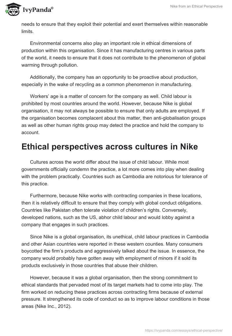Nike From an Ethical Perspective. Page 2