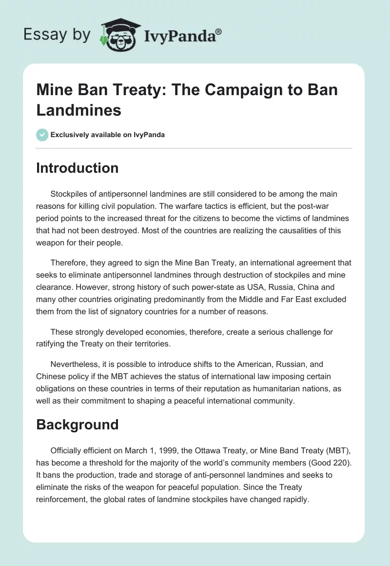 Mine Ban Treaty: The Campaign to Ban Landmines. Page 1
