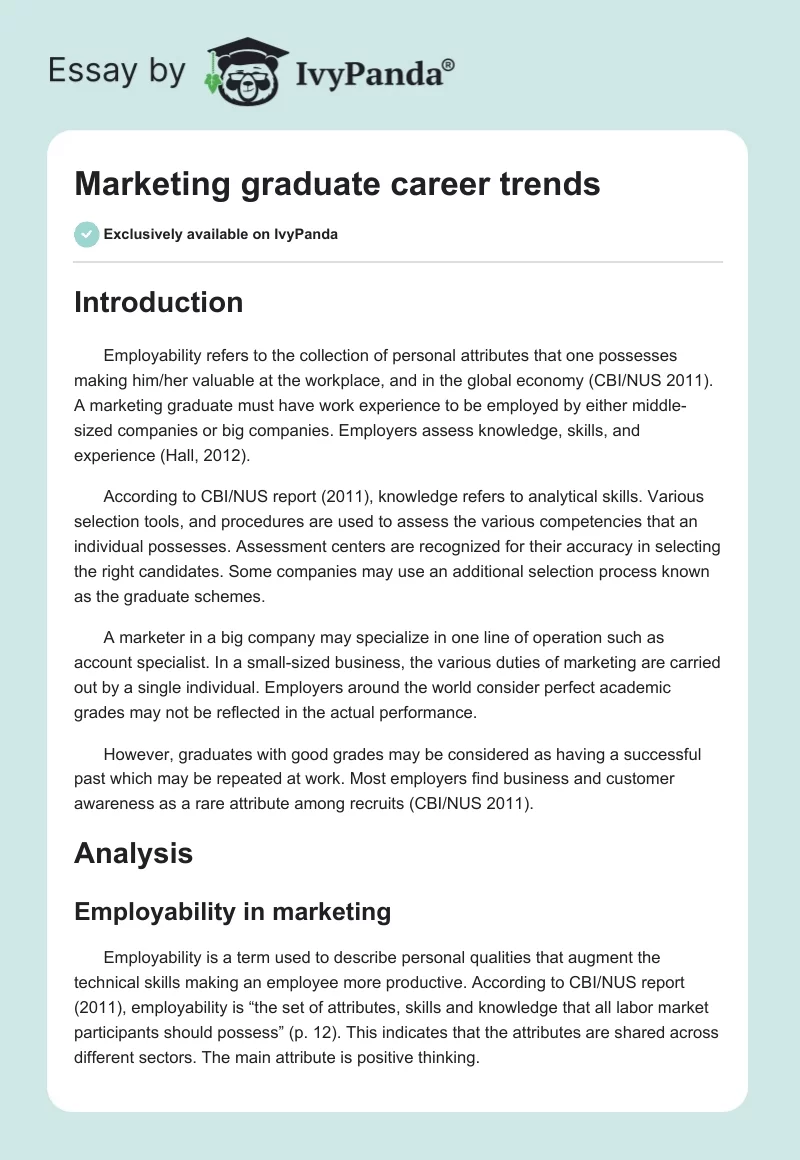 Marketing Graduate Career Trends. Page 1