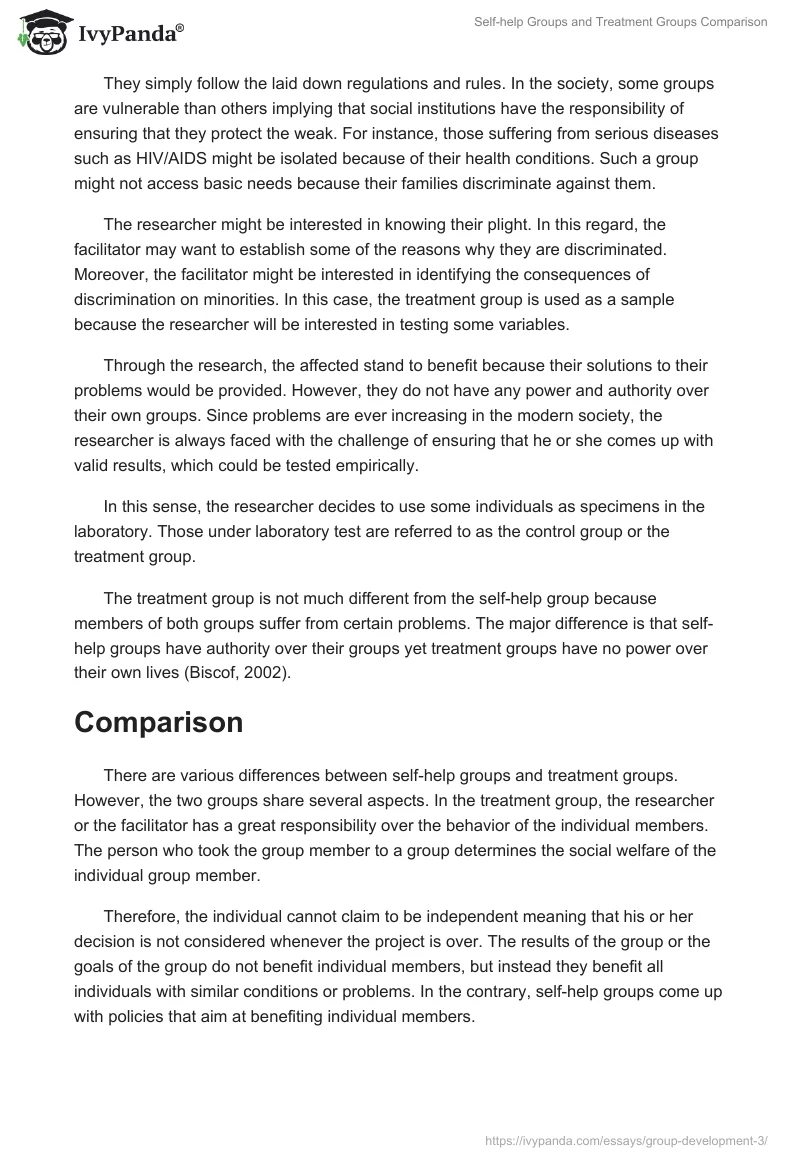 Self-help Groups and Treatment Groups Comparison. Page 2