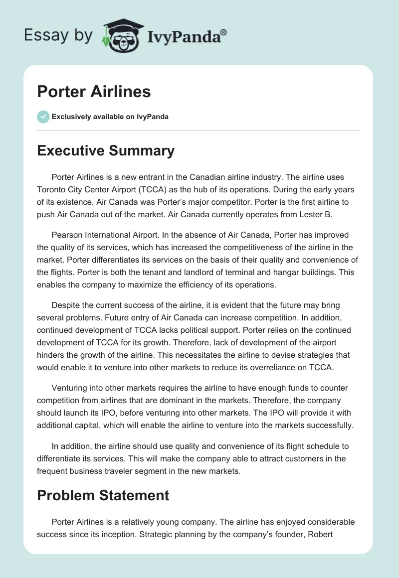 Porter Airlines. Page 1