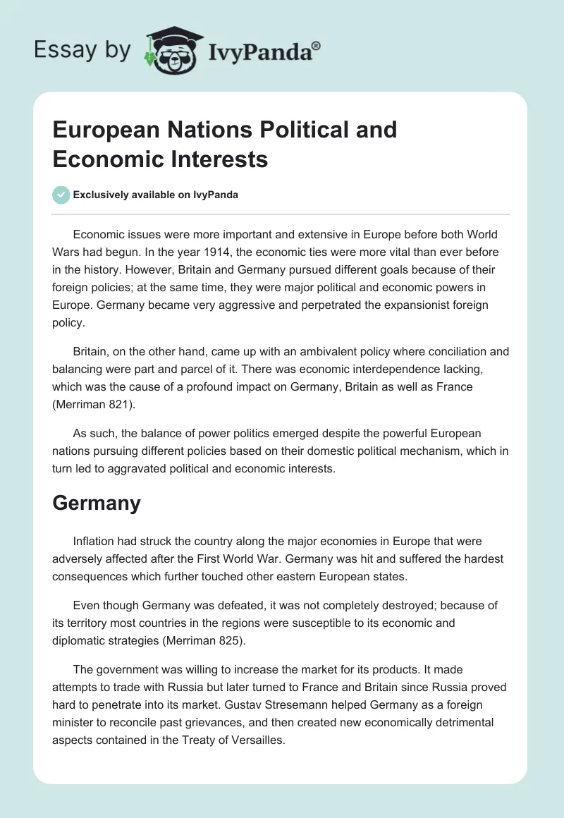 European Nations Political and Economic Interests. Page 1