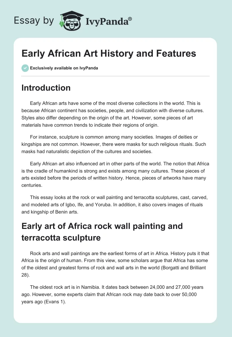 Early African Art History and Features. Page 1