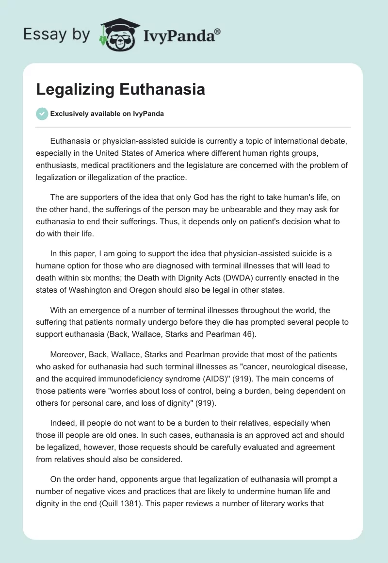 Legalizing Euthanasia. Page 1