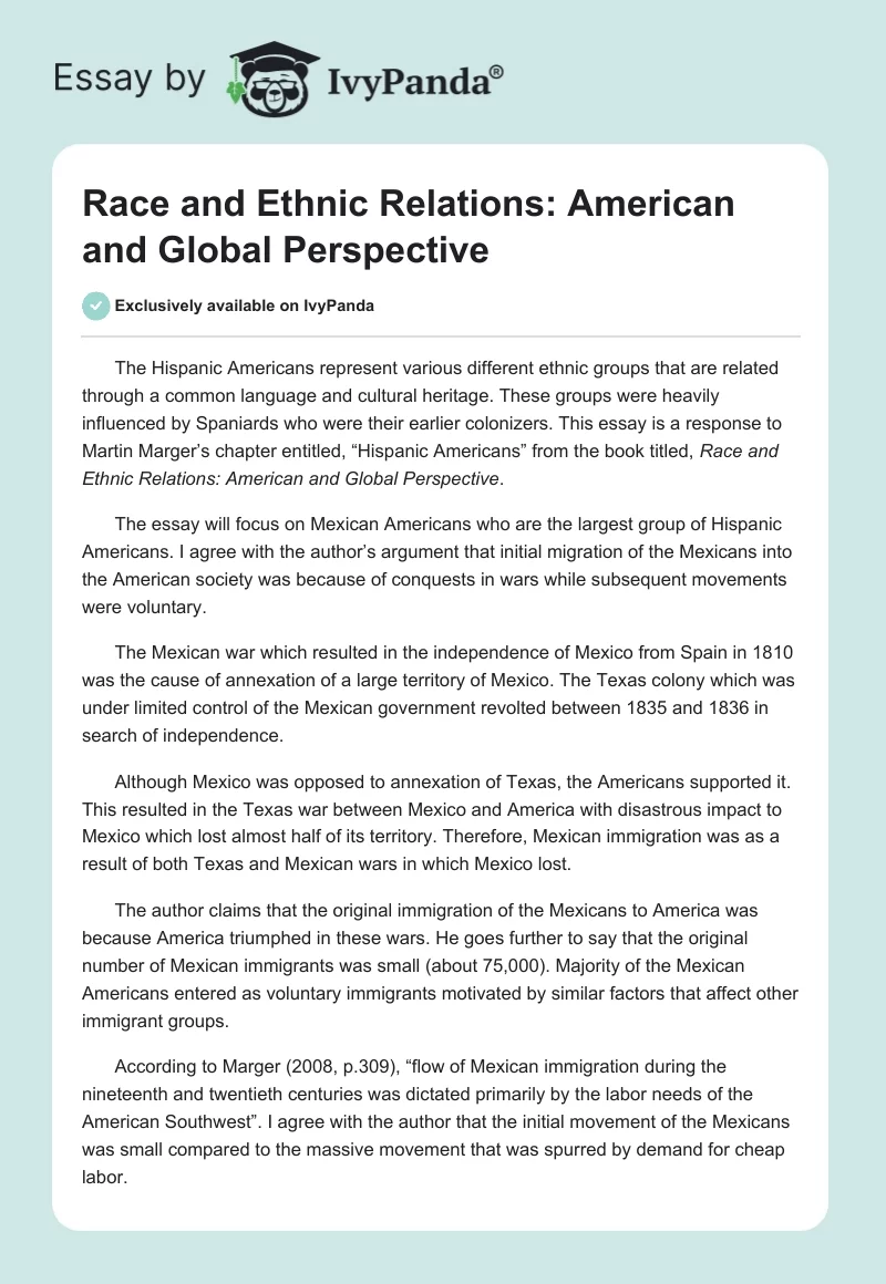 Race and Ethnic Relations: American and Global Perspective. Page 1