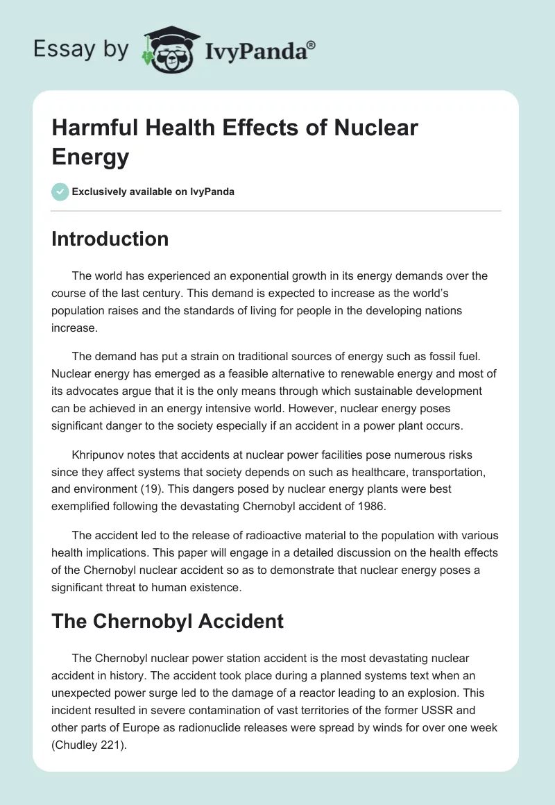 Harmful Health Effects of Nuclear Energy. Page 1