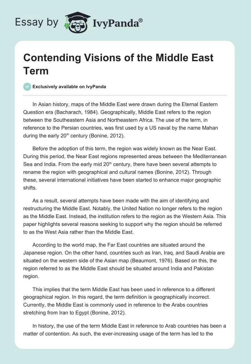 Contending Visions of the Middle East Term. Page 1