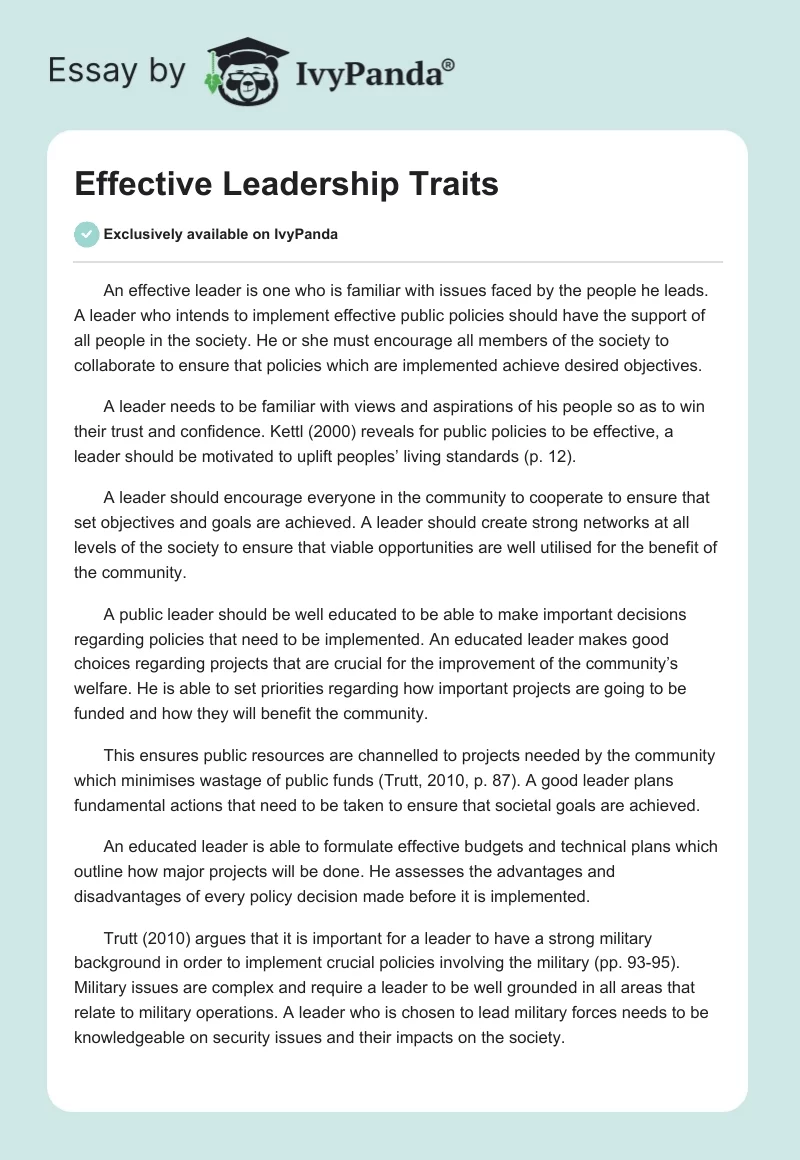 Effective Leadership Traits. Page 1