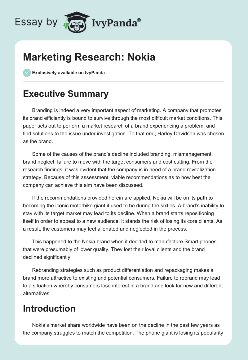 Marketing Research: Nokia. Page 1