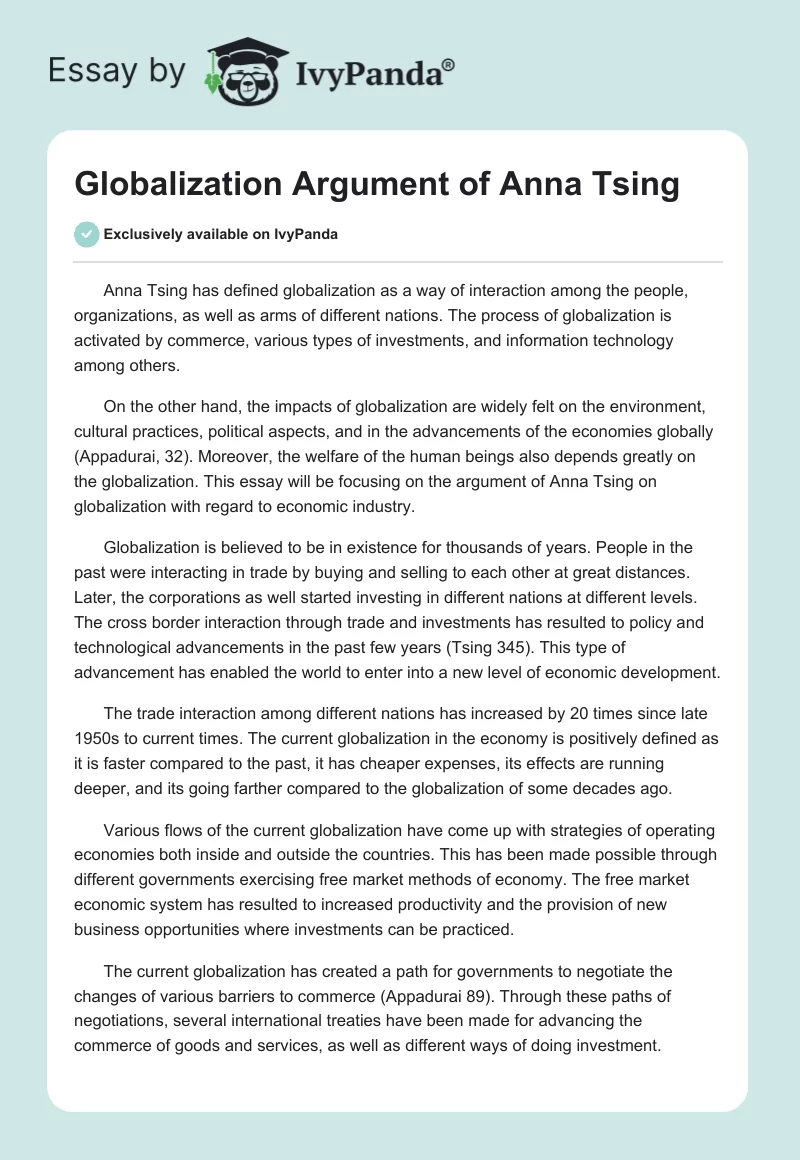 Globalization Argument of Anna Tsing. Page 1