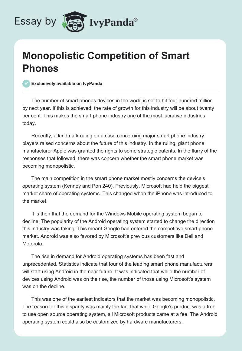 Monopolistic Competition of Smart Phones. Page 1