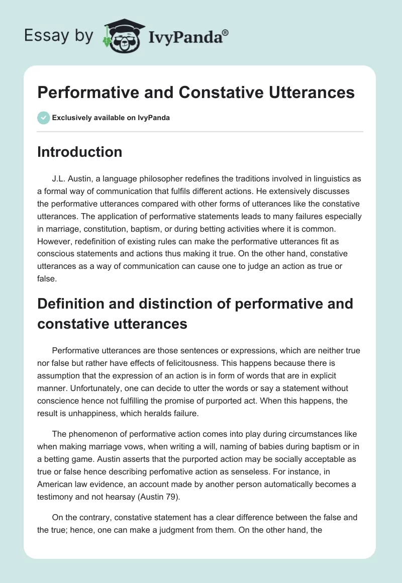 Performative and Constative Utterances. Page 1