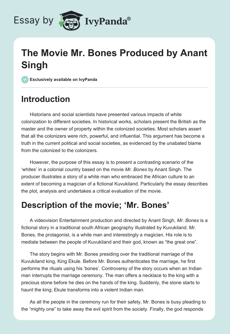The Movie Mr. Bones Produced by Anant Singh. Page 1