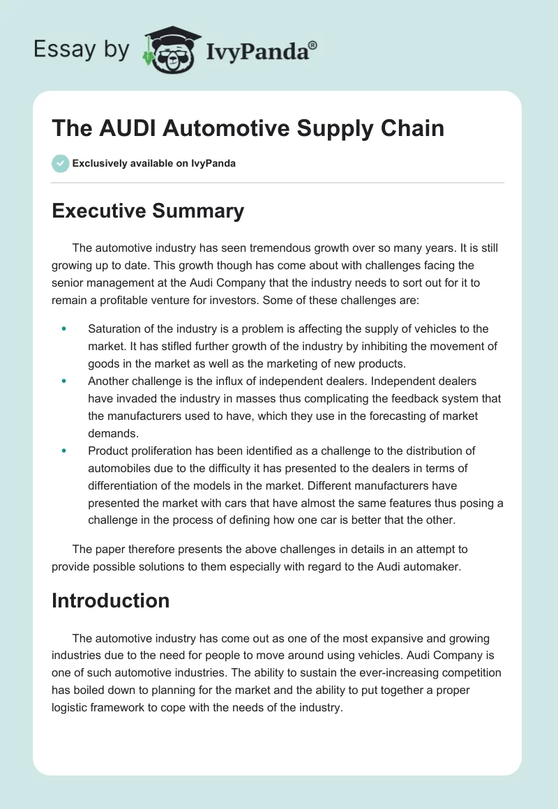 The AUDI Automotive Supply Chain. Page 1