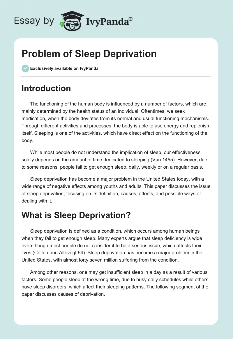Problem of Sleep Deprivation. Page 1